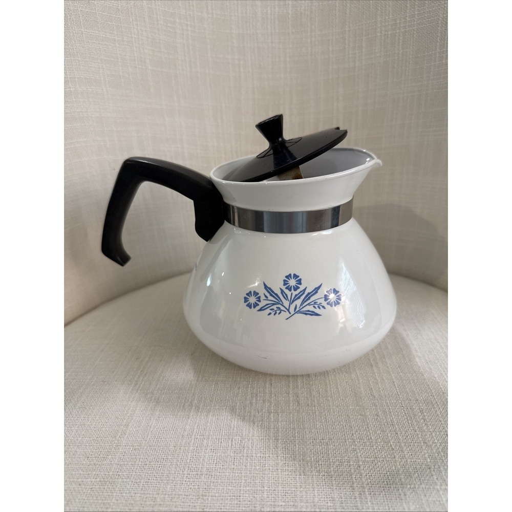 Vintage 60's Corning Ware Classic Blue Cornflower 6 Cup Coffee Tea Pot Kettle